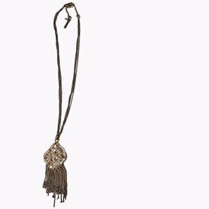 Kenneth Cole Gold Tone Beaded Tassel Necklace Statement Fashion Jewelry Women
